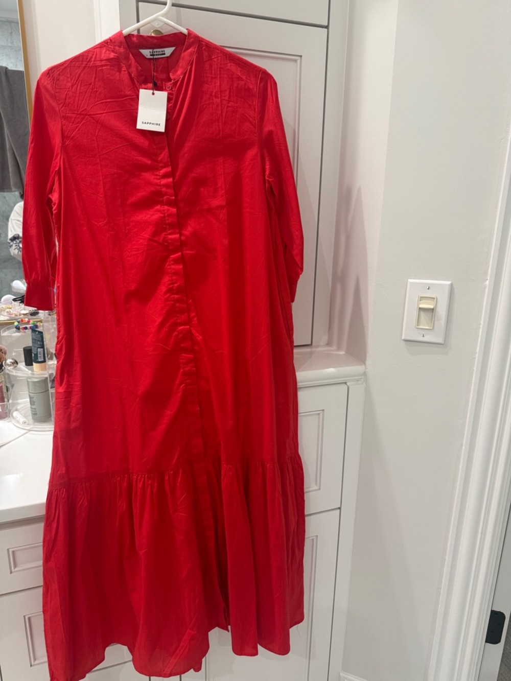 Sapphire Bright Red Long Sleeve Midi Dress